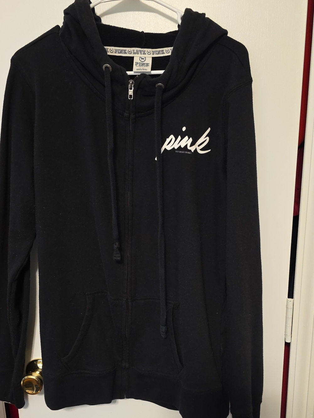 PINK Victoria's Secret Black Full-Zip Hoodie with Script Logo